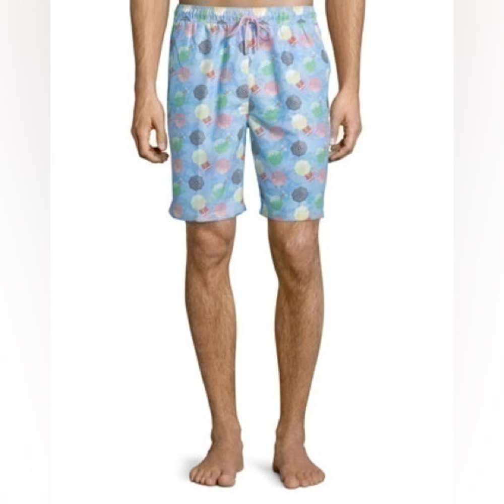 Peter Millar Umbrella-Printed Swim Trunks, Blue